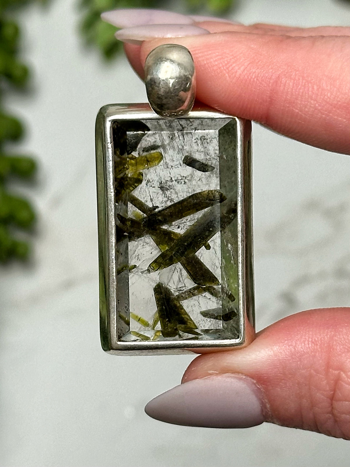 Epidote in Quartz Pendant - #3
