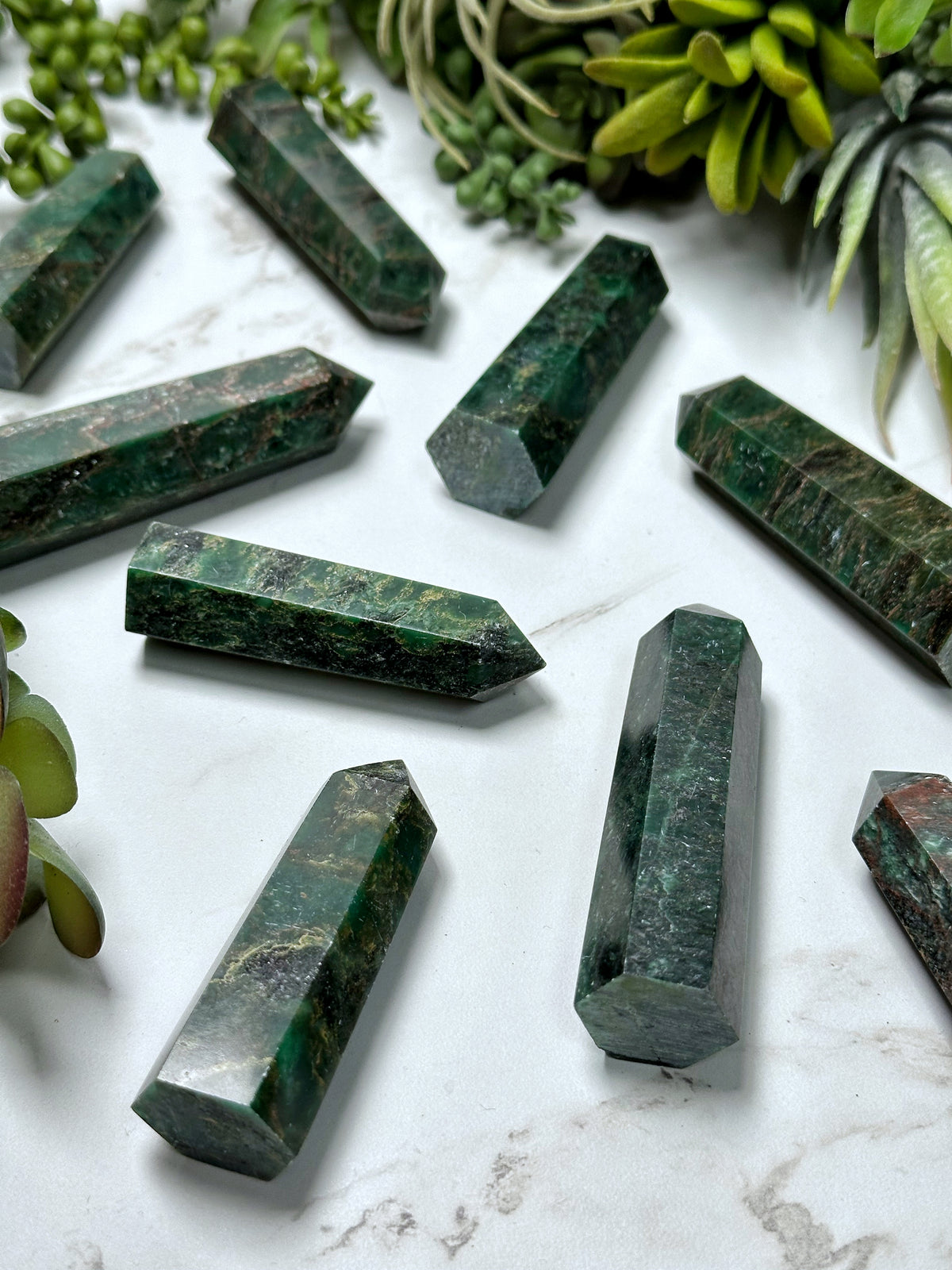 Verdite Points - Root, Solar Plexus, & Heart Chakra - Intuitively Selected