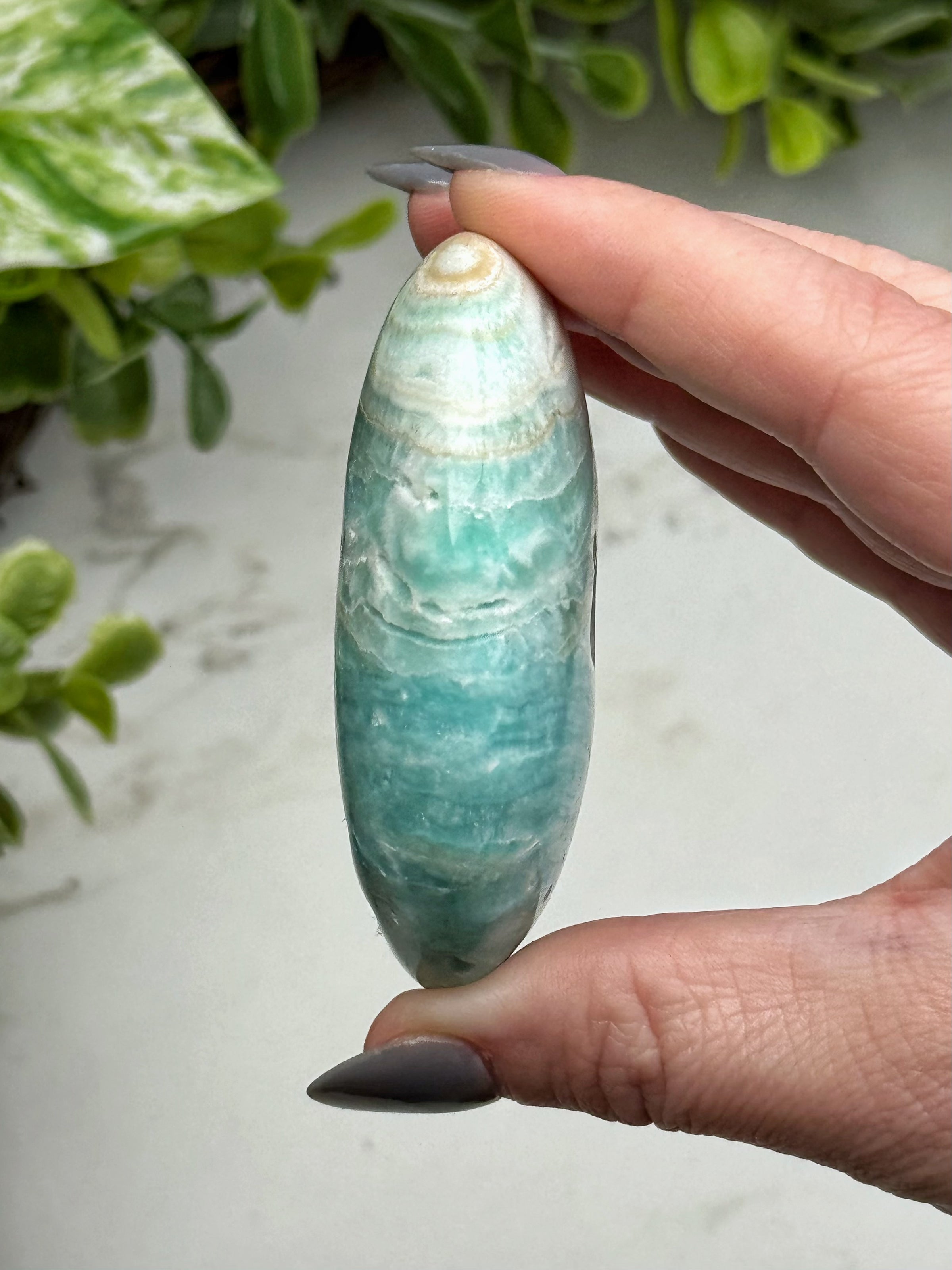 Blue Aragonite Palmstone - #2