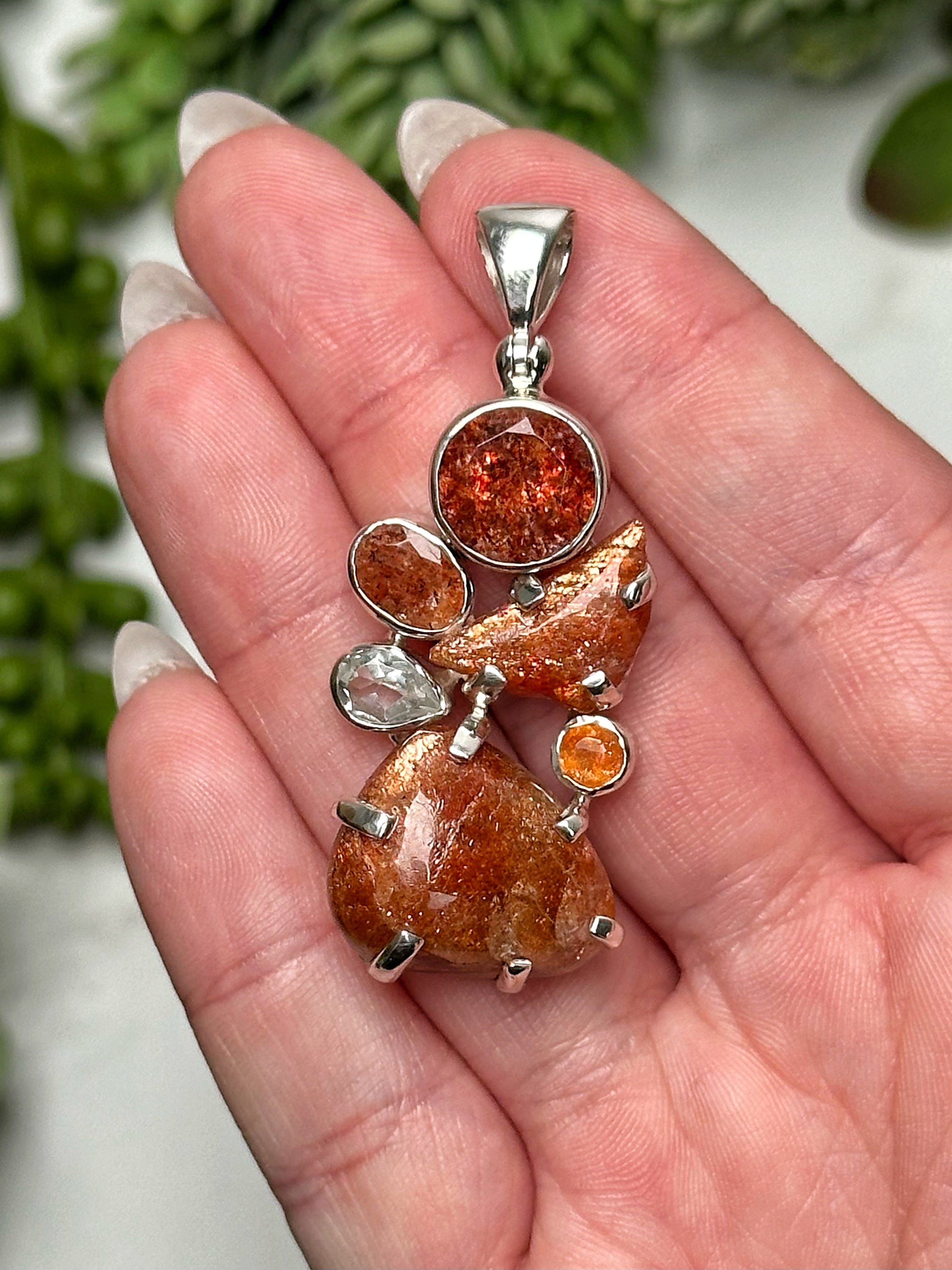 Flashy Sunstone with White Topaz Pendant - #3