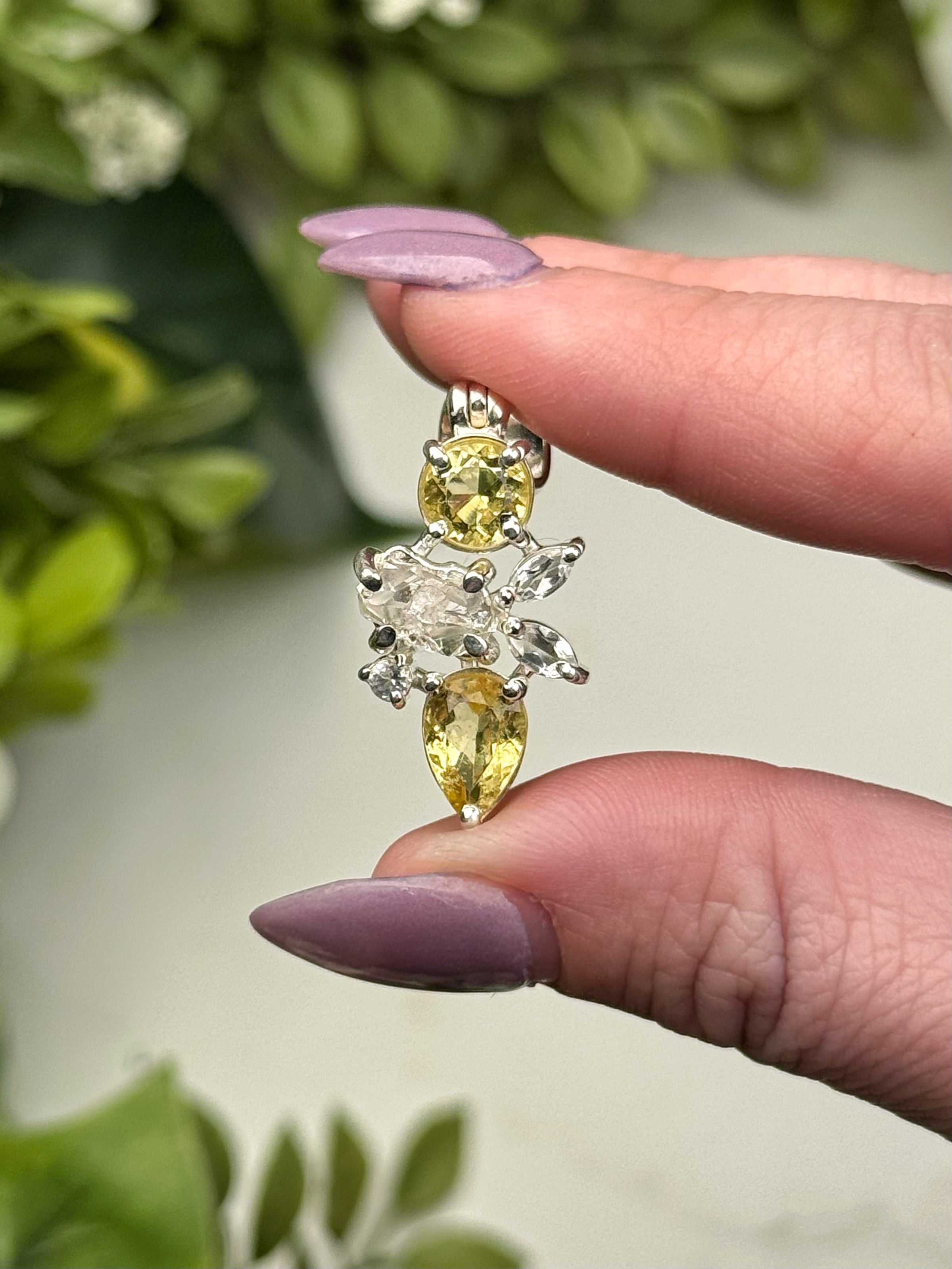 Heliodor with Herkimer Diamond & White Topaz Pendant - #1