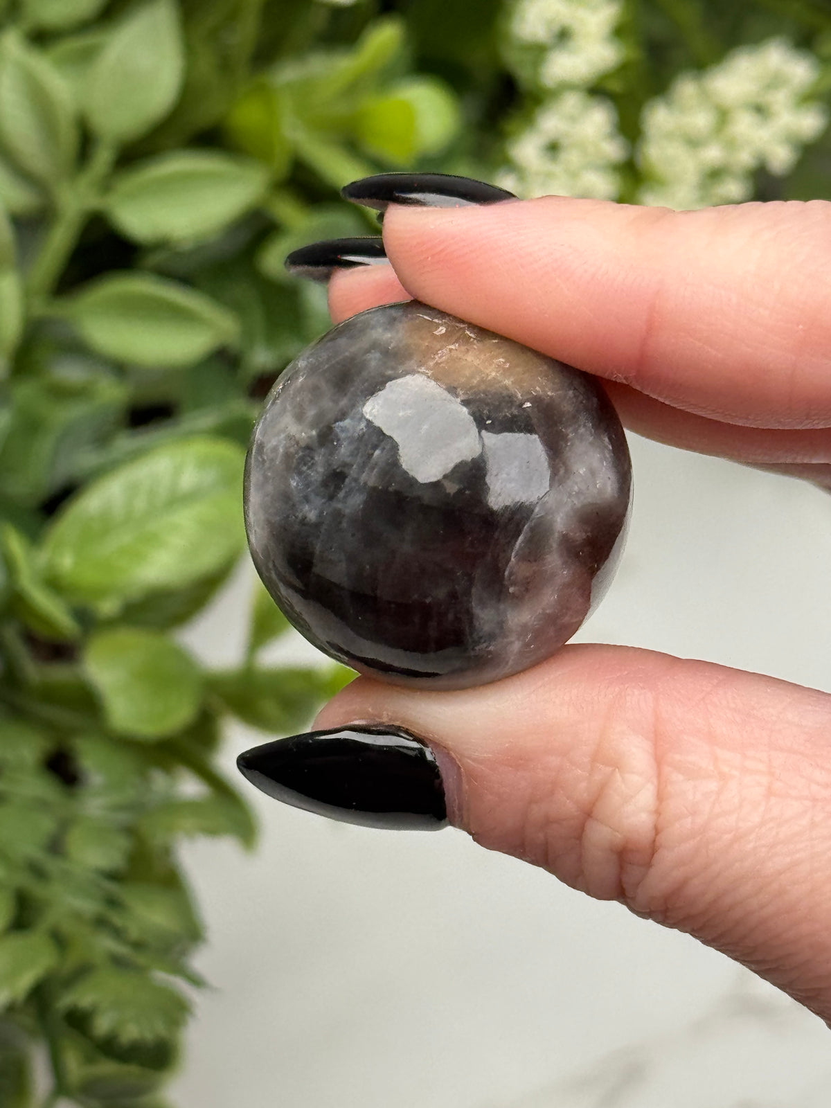Black Moonstone with Sunstone Sphere - #4