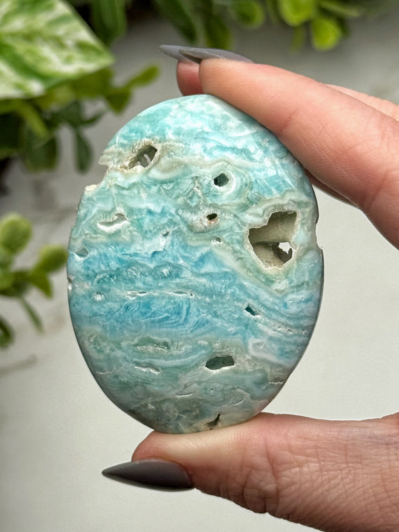 Blue Aragonite Palmstone - #1
