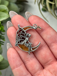 Amber Fairy Moon Pendant -#5