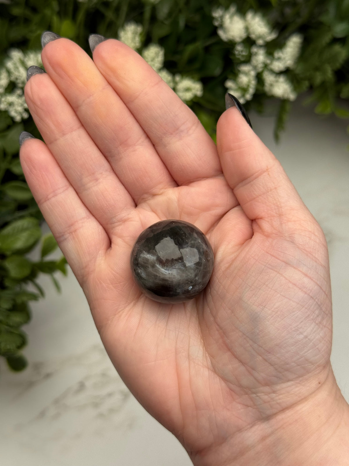 Black Moonstone with Sunstone Sphere - #4