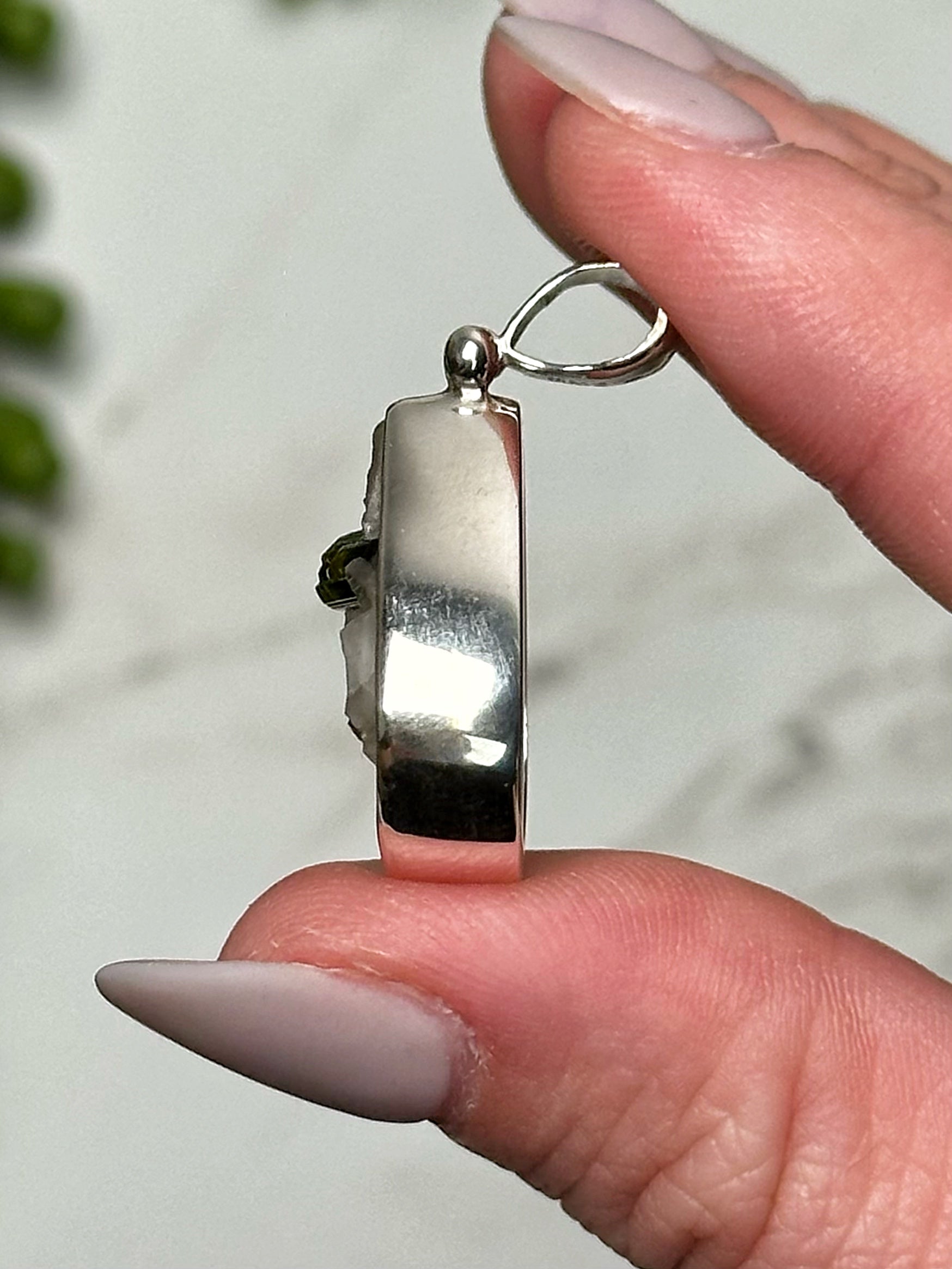 Green Tourmaline in Quartz Pendant - #1