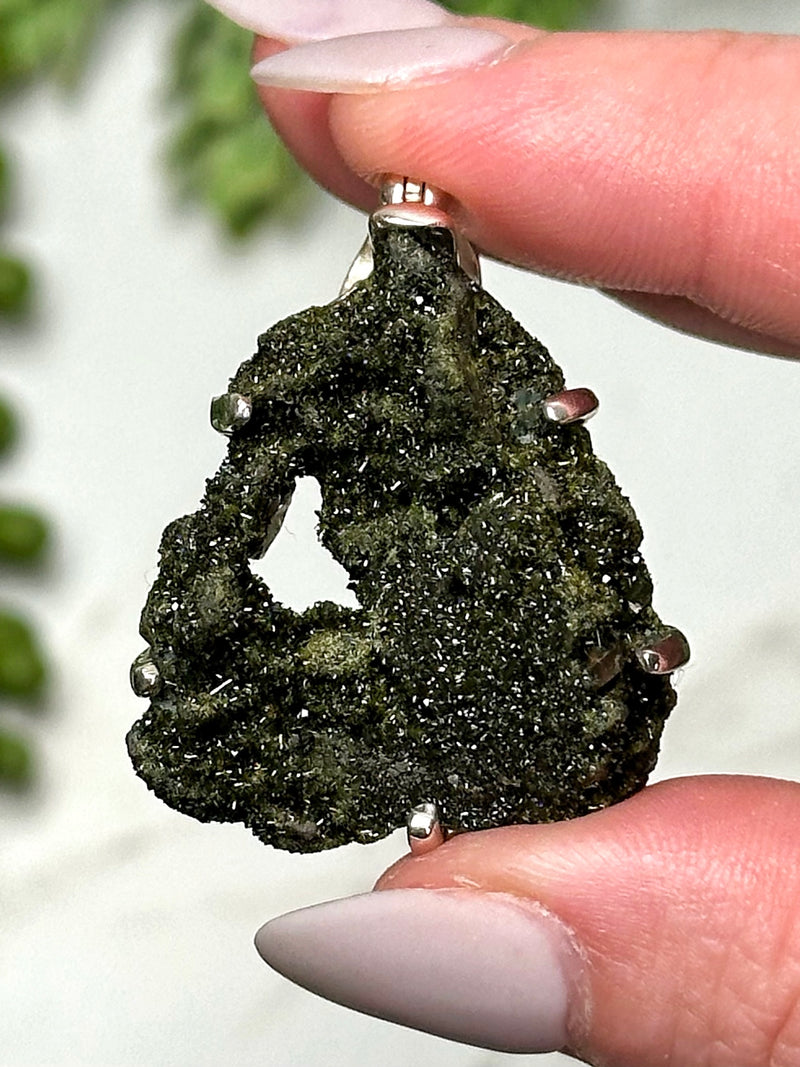 Raw Epidote in Quartz Pendant - #1