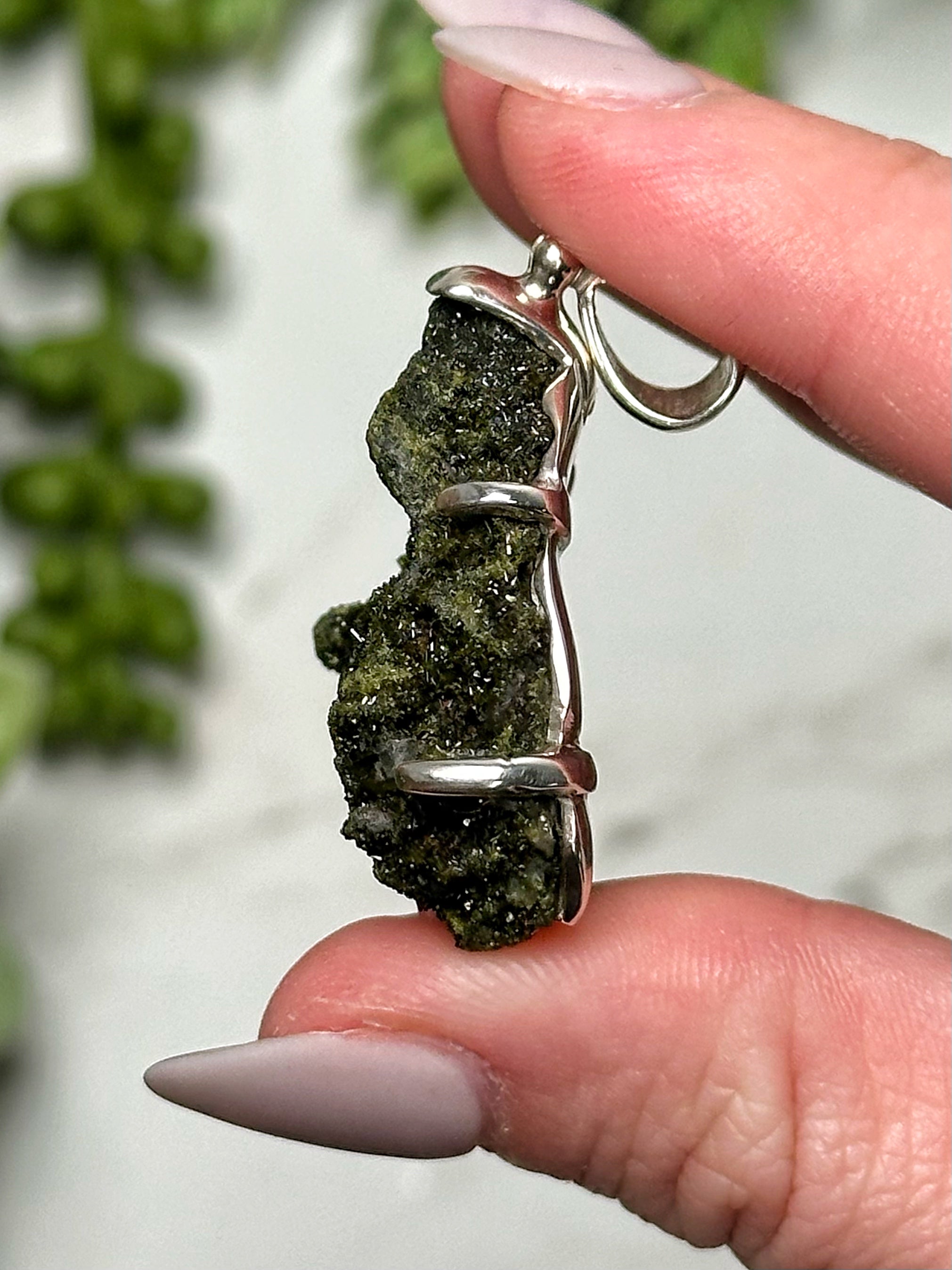 Raw Epidote in Quartz Pendant - #1
