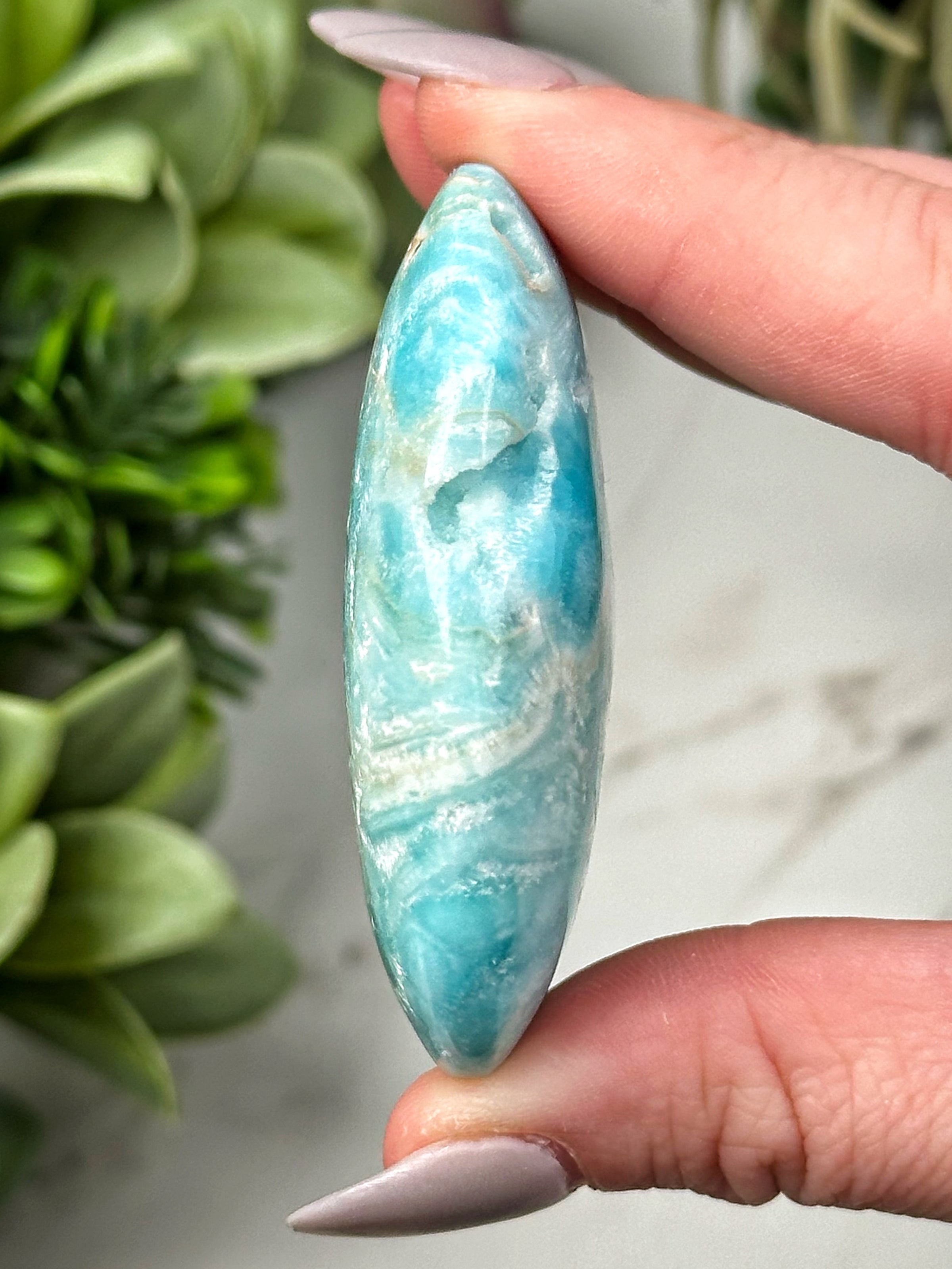 Blue Aragonite Palmstone - #11