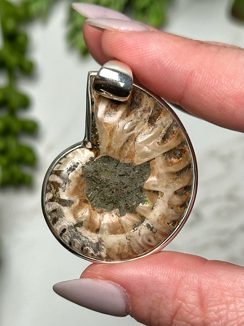 Green Smithsonite Ammonite Pendant - #2