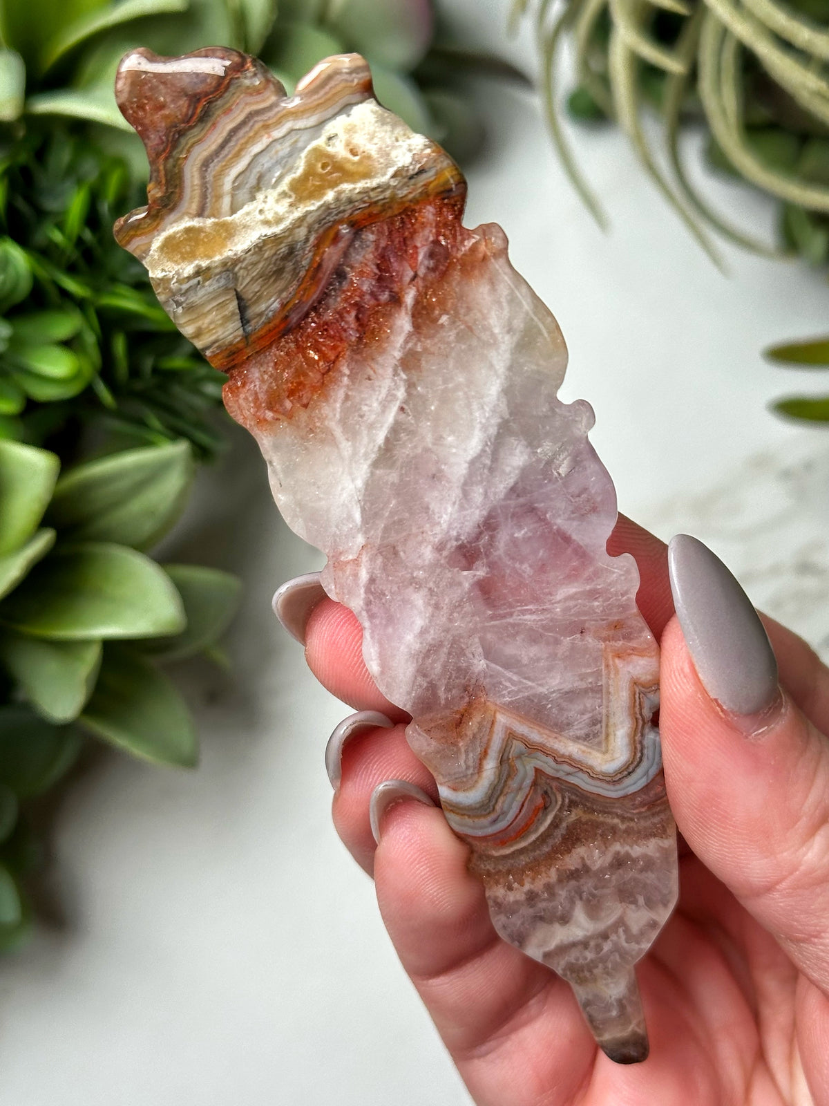 Crazy Lace Agate Amethyst Feather - #10