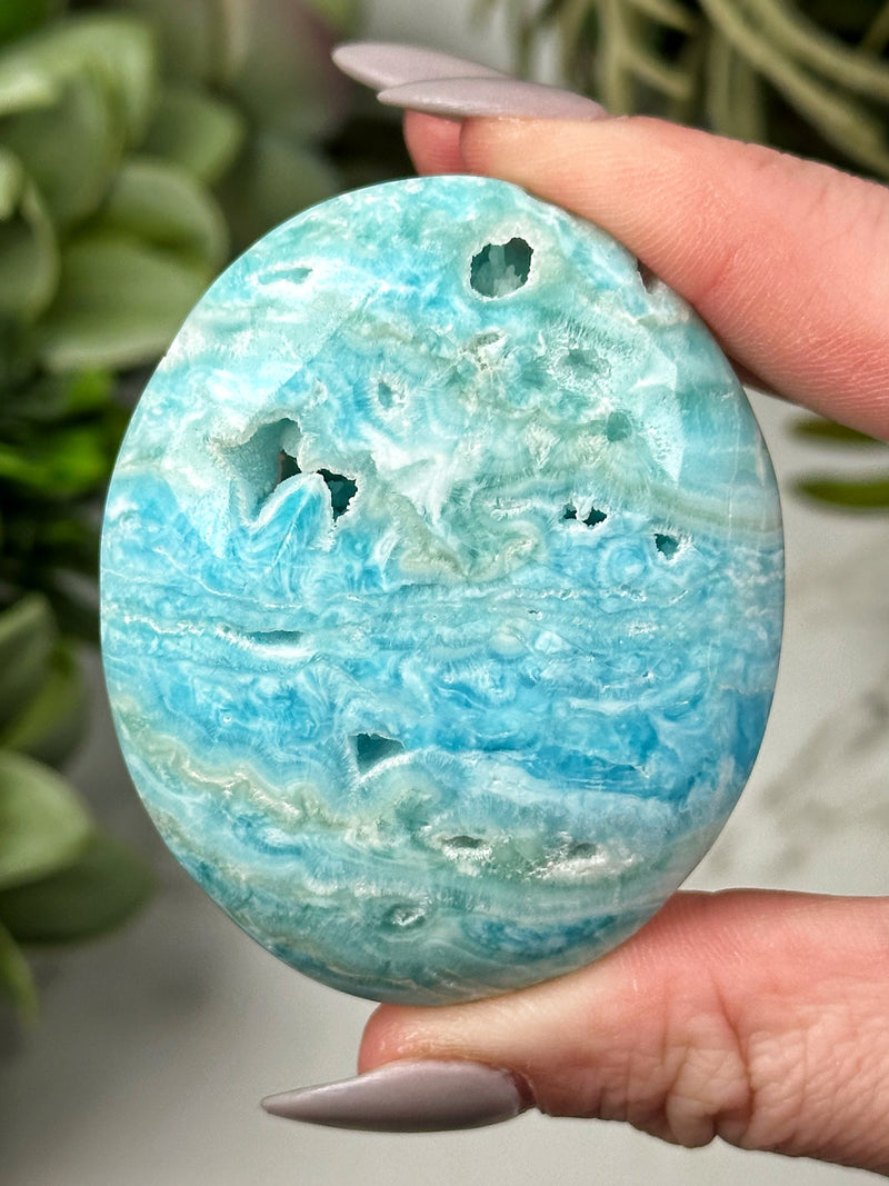 Blue Aragonite Palmstone - #10