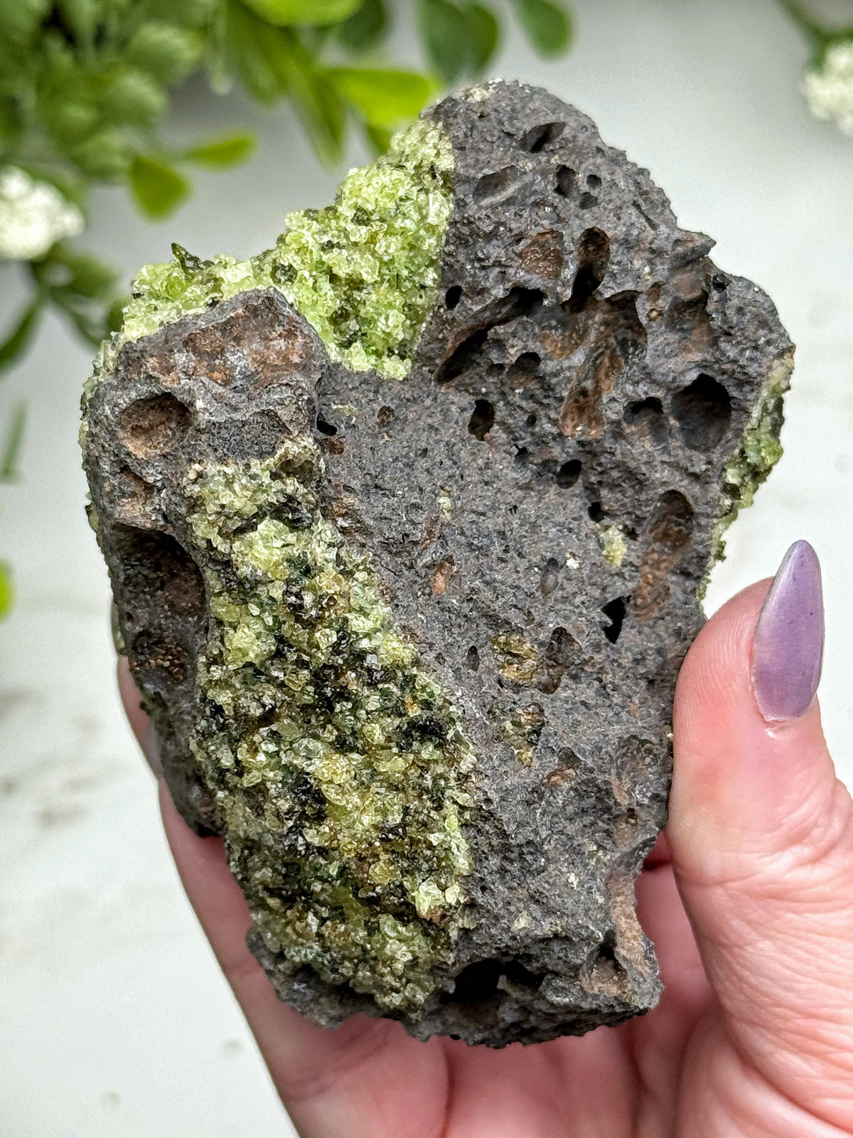 Raw Peridot with Lava Rock - #11