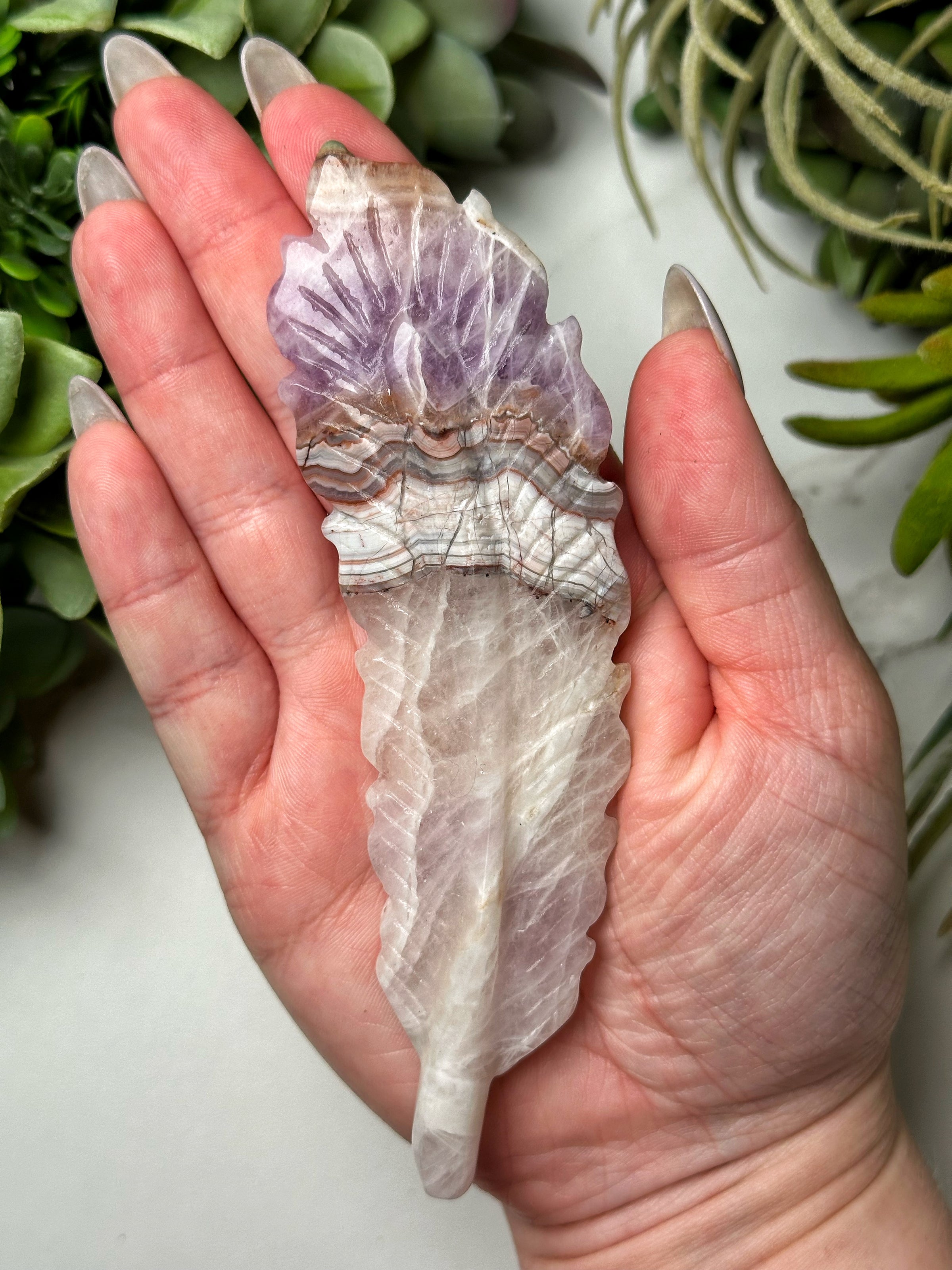 Crazy Lace Agate Amethyst Feather - #12