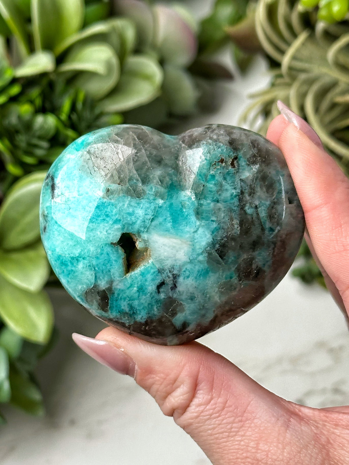 Smoky Amazonite Heart - #16