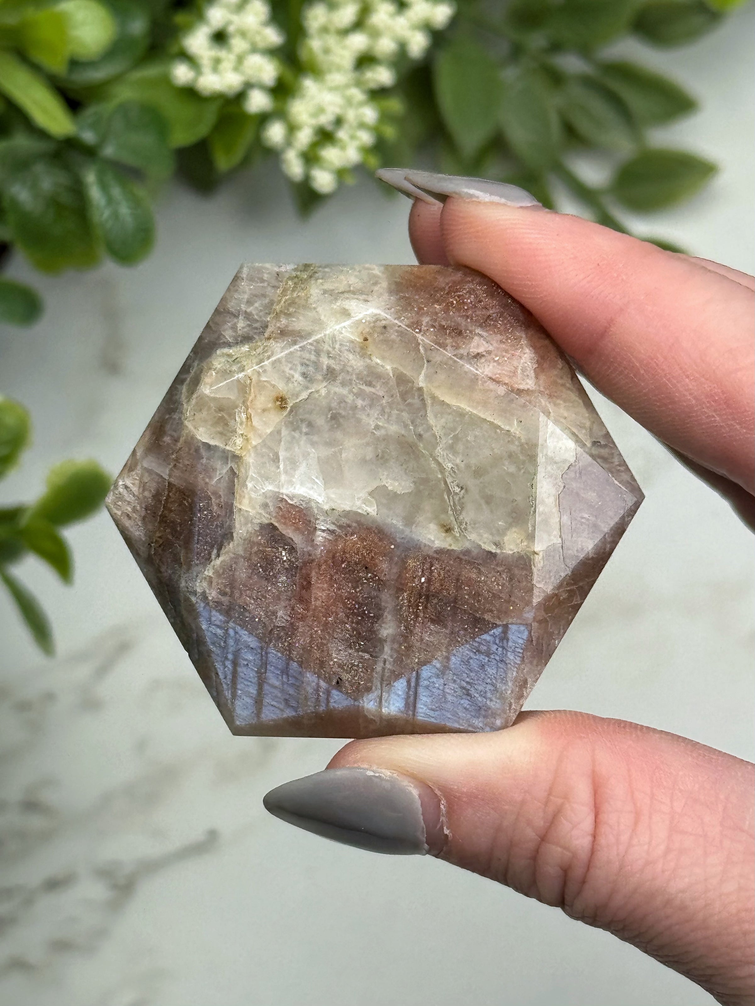 Moonstone with Sunstone Hexagon - #14