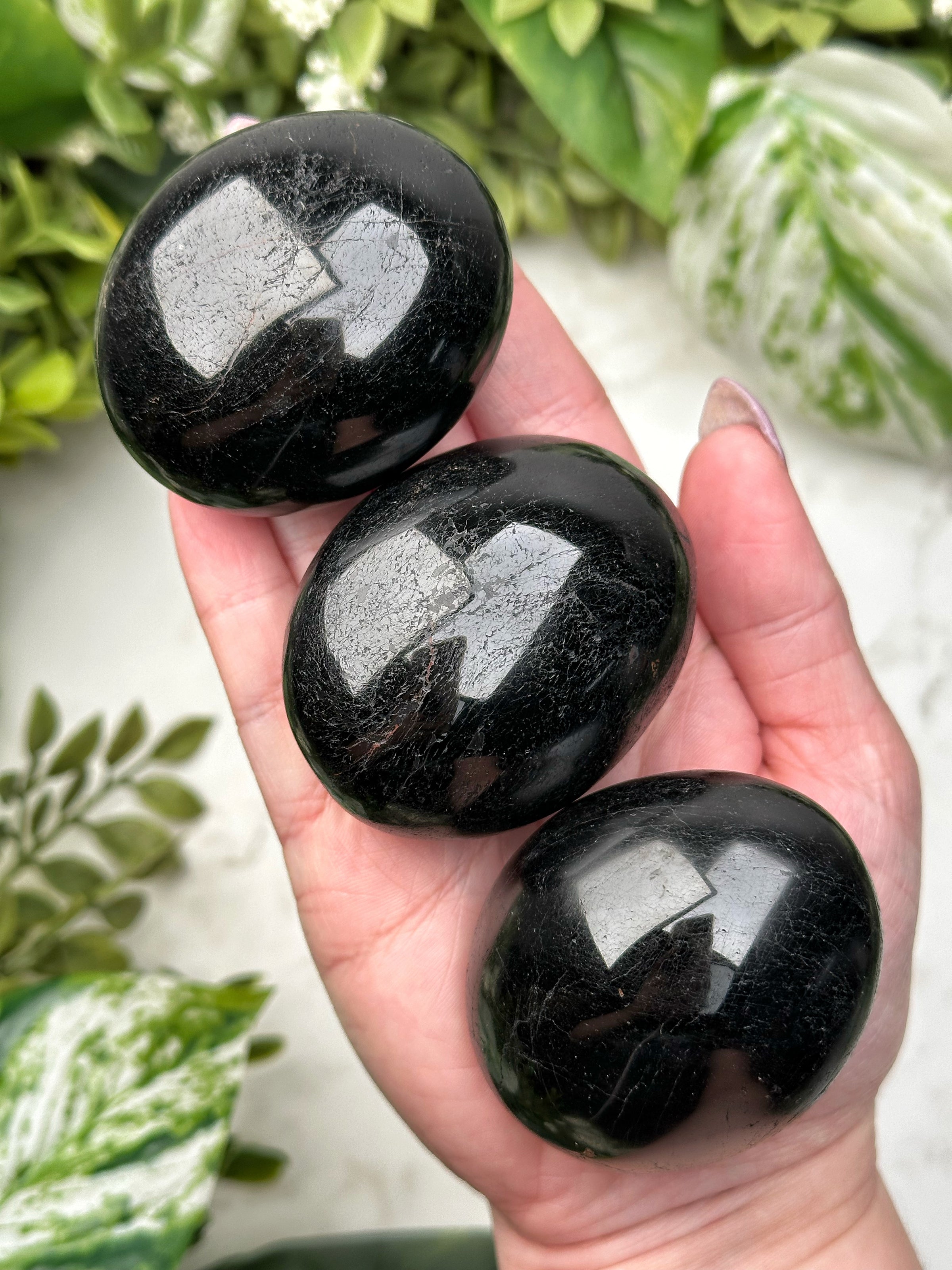 Black Tourmaline Palmstones - Root Chakra - No. 62