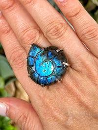 Labradorite Shaped into Ammonite Ring - #1