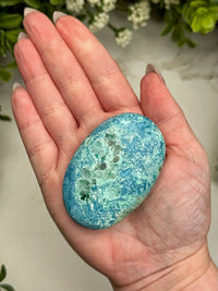 Shattuckite Dioptase Calcite Palmstone - #15