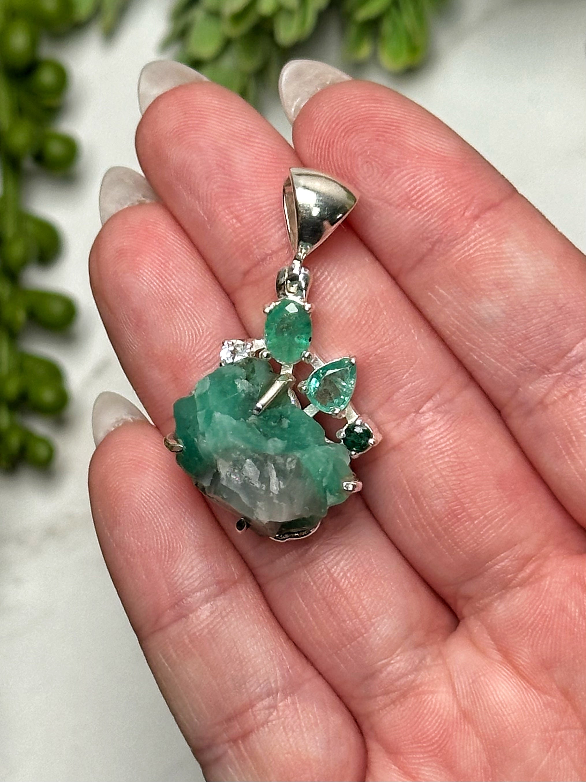 Emerald with White Topaz Pendant - #1