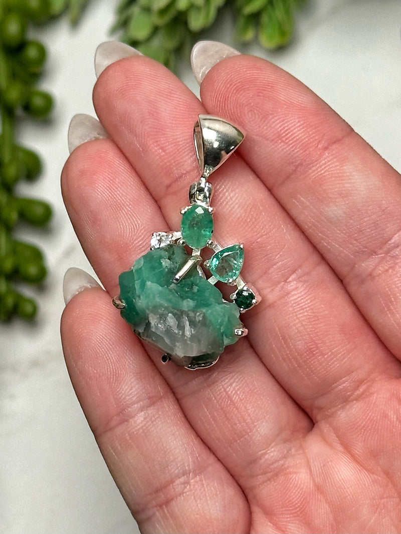 Emerald with White Topaz Pendant - #1