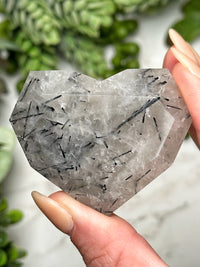 Black Tourmaline in Quartz Faceted Heart - #8