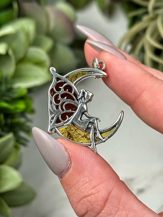 Amber Fairy Moon Pendant - #5