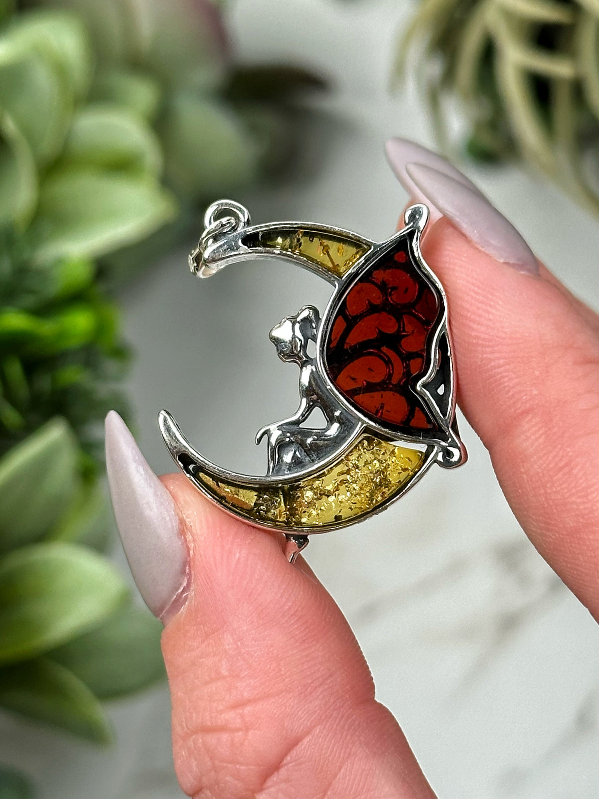 Amber Fairy Moon Pendant -#5