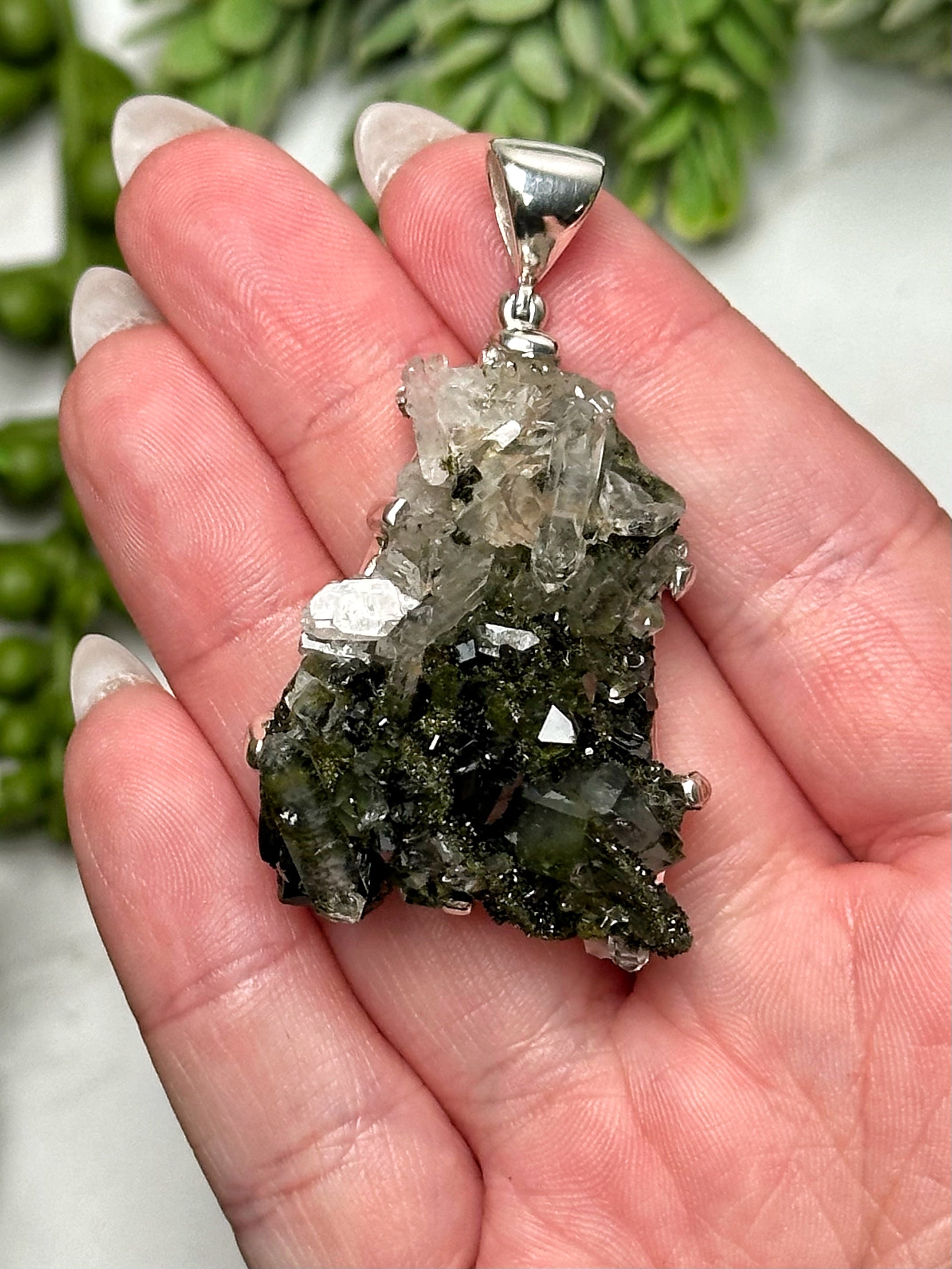 Raw Epidote in Quartz Pendant - #2