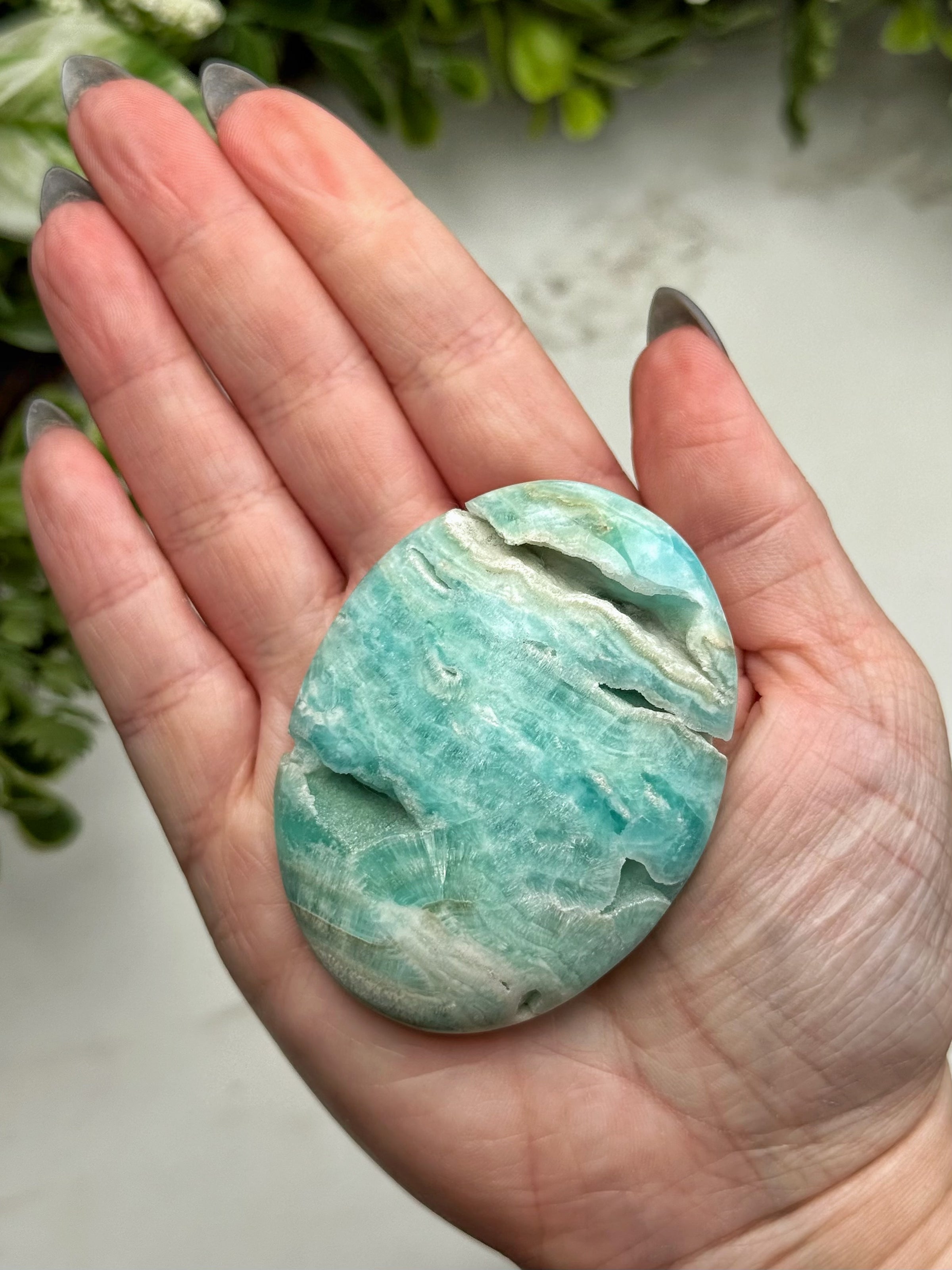 Blue Aragonite Palmstone - #3