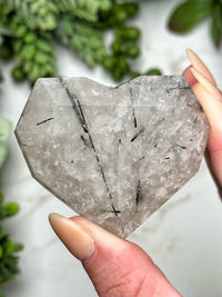 Black Tourmaline in Quartz Faceted Heart - #7