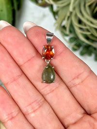 Polished Moldavite with Hessonite Garnet Pendant - #222