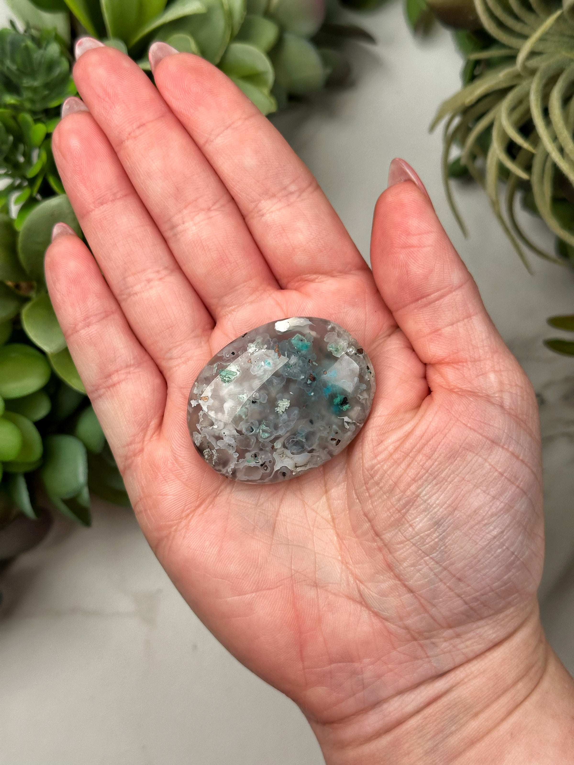 Chrysocolla, Chalcedony, and Copper Palmstone - #13
