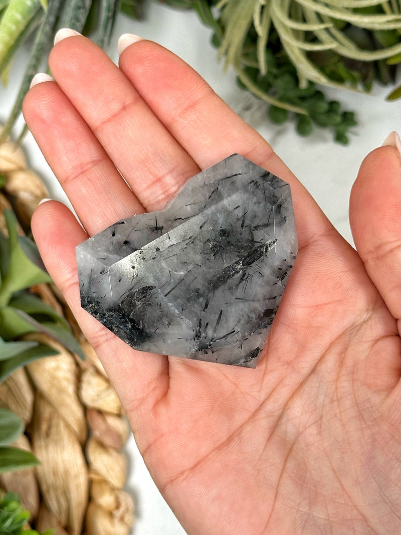 Faceted Black Tourmaline in Quartz Heart - #1