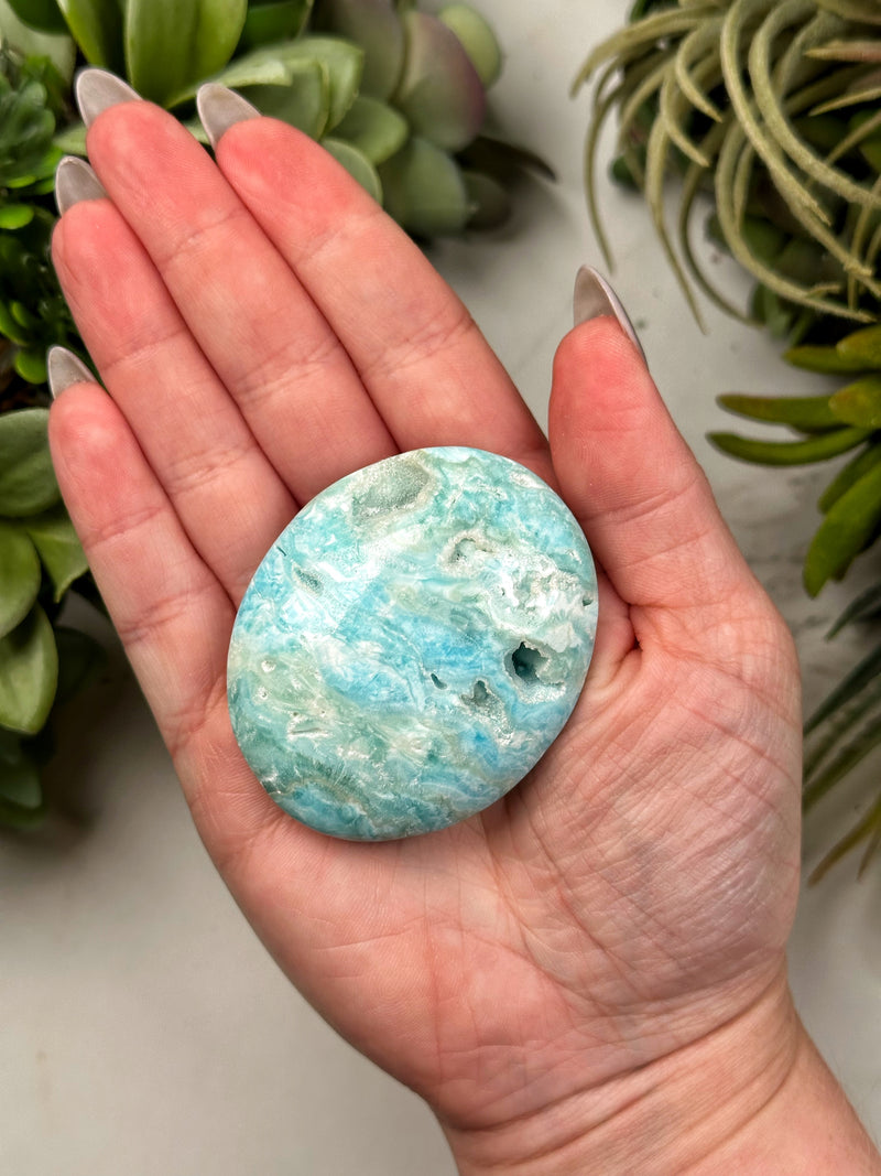 Blue Aragonite Palmstone - #10