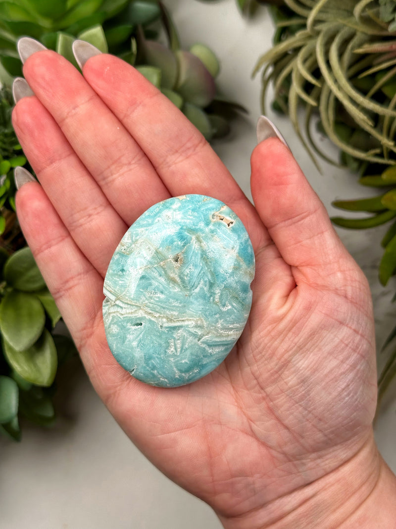 Blue Aragonite Palmstone - #11