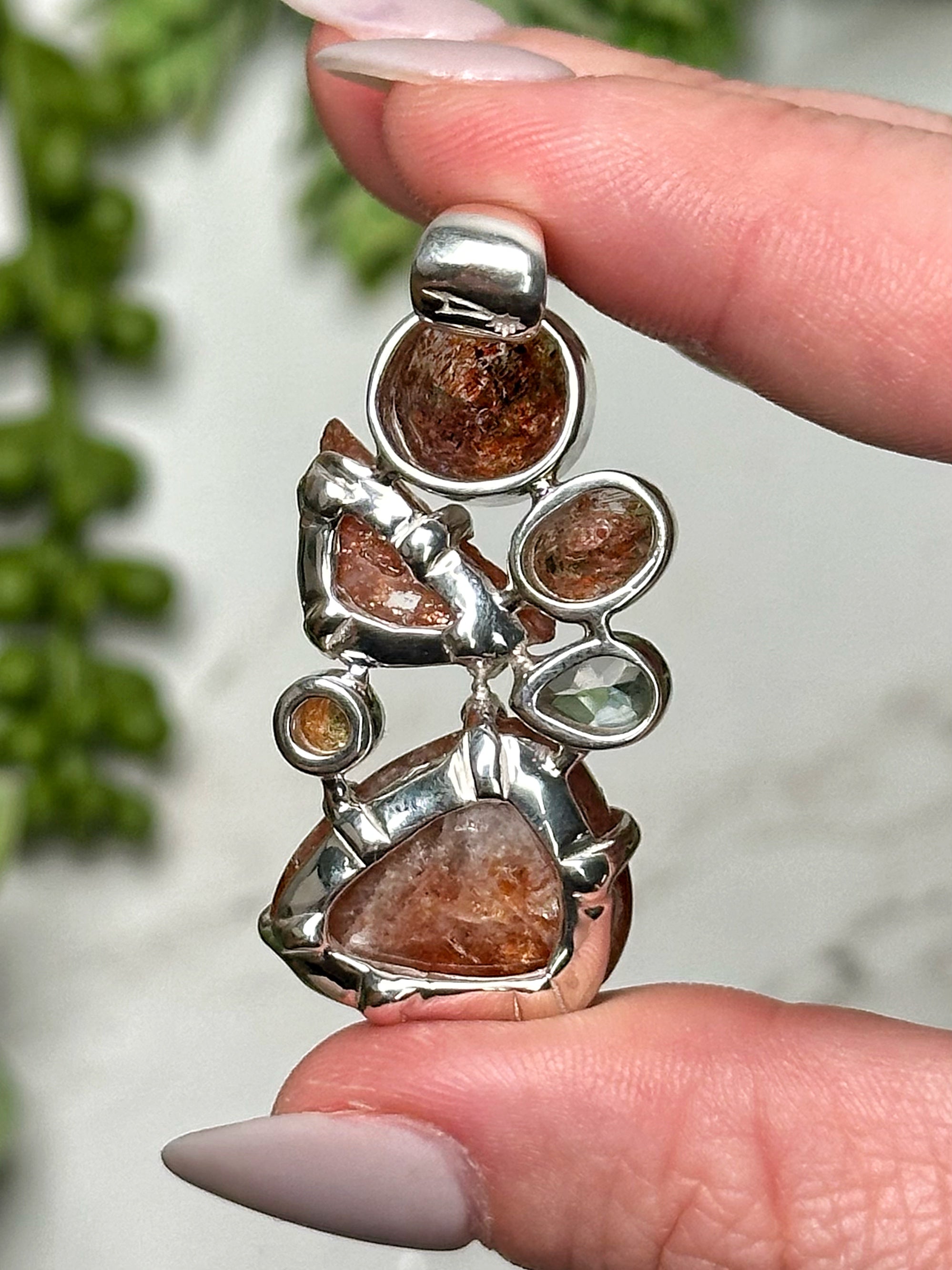 Flashy Sunstone with White Topaz Pendant - #3