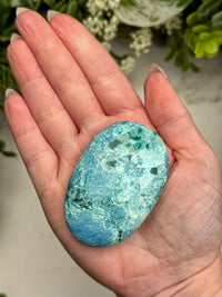 Shattuckite Dioptase Calcite Palmstone - #14