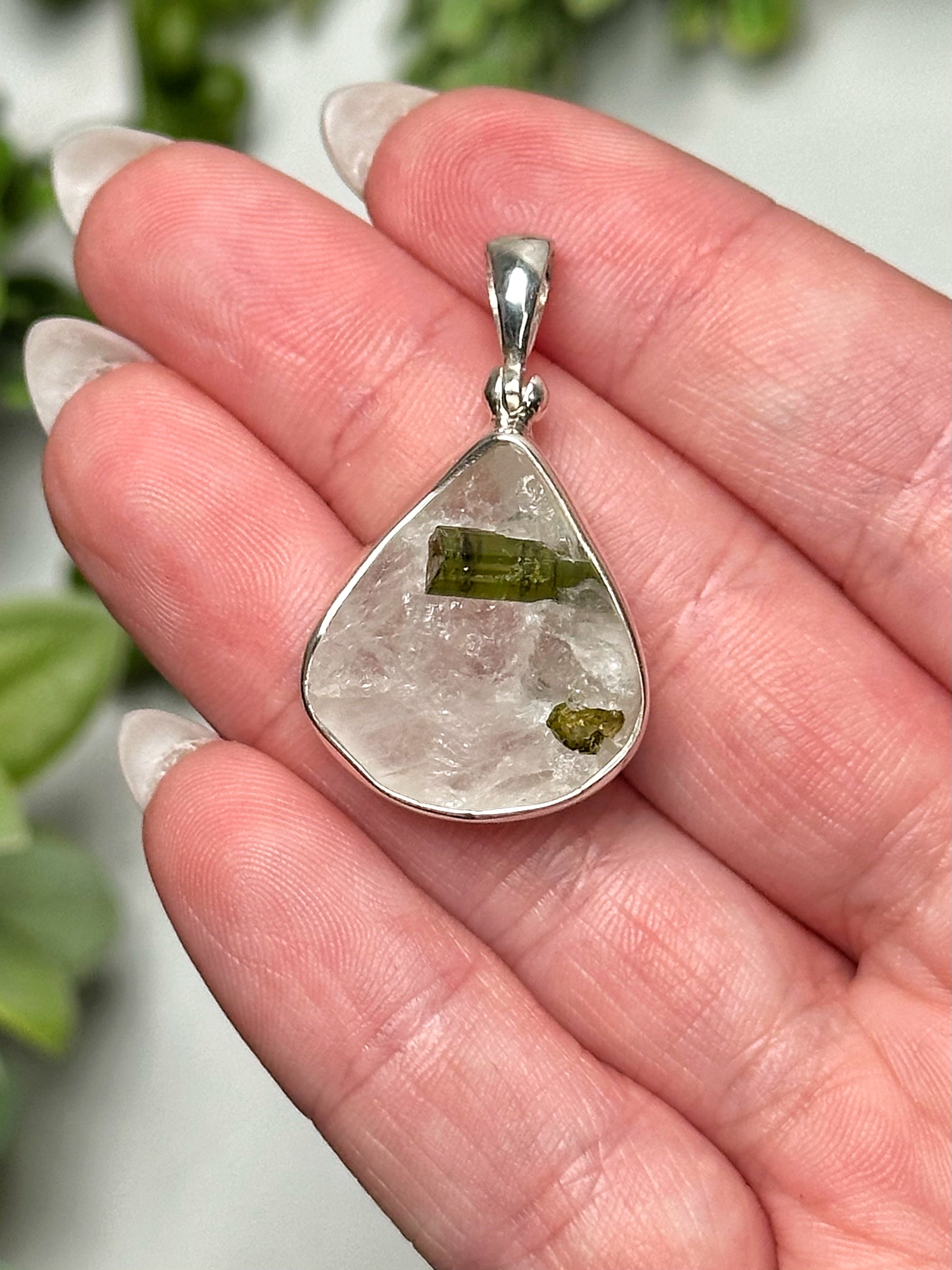 Green Tourmaline in Quartz Pendant - #1