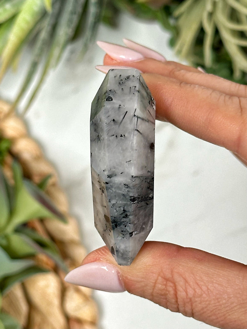 Faceted Black Tourmaline in Quartz Heart - #1