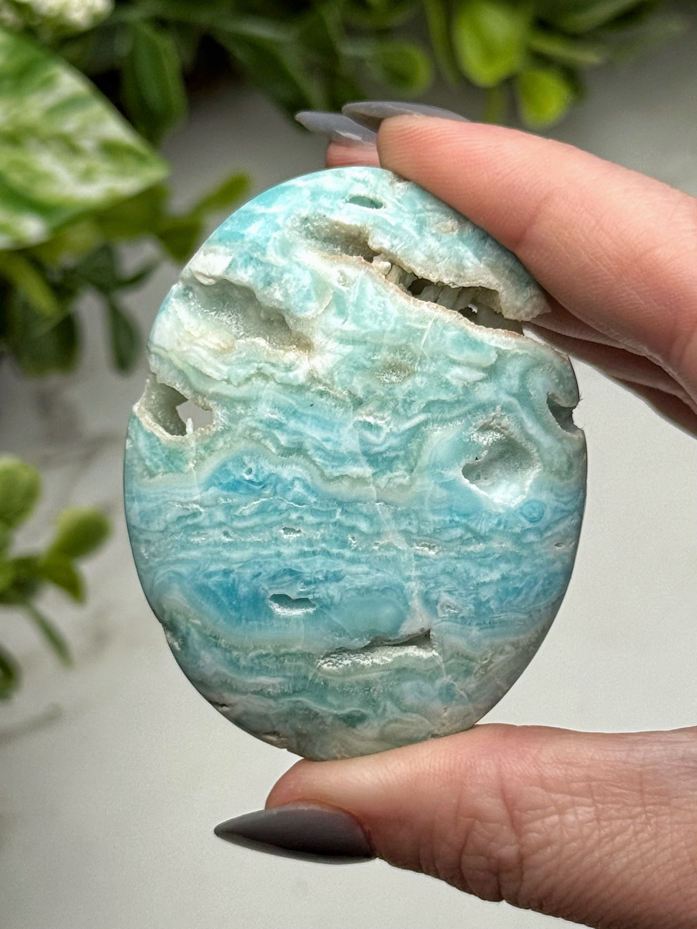 Blue Aragonite Palmstone - #1