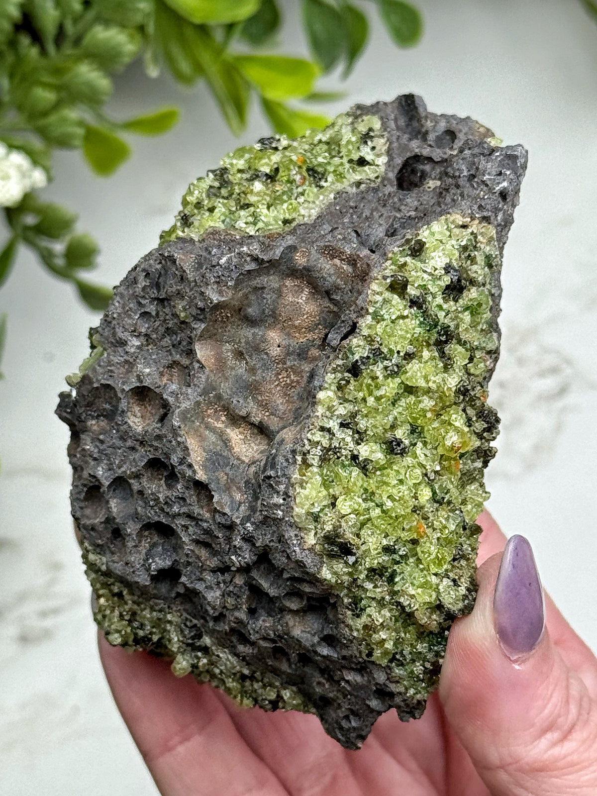Raw Peridot with Lava Rock - #12
