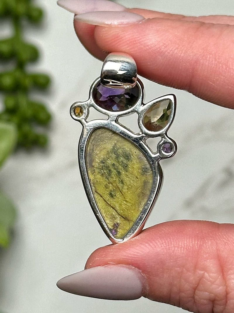 Atlantisite with Citrine and Amethyst Pendant - #1
