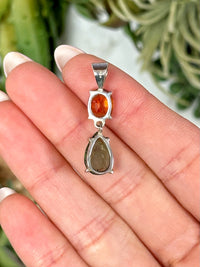 Polished Moldavite with Hessonite Garnet Pendant - #222