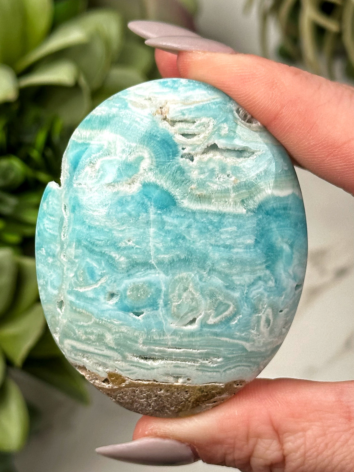 Blue Aragonite Palmstone - #9