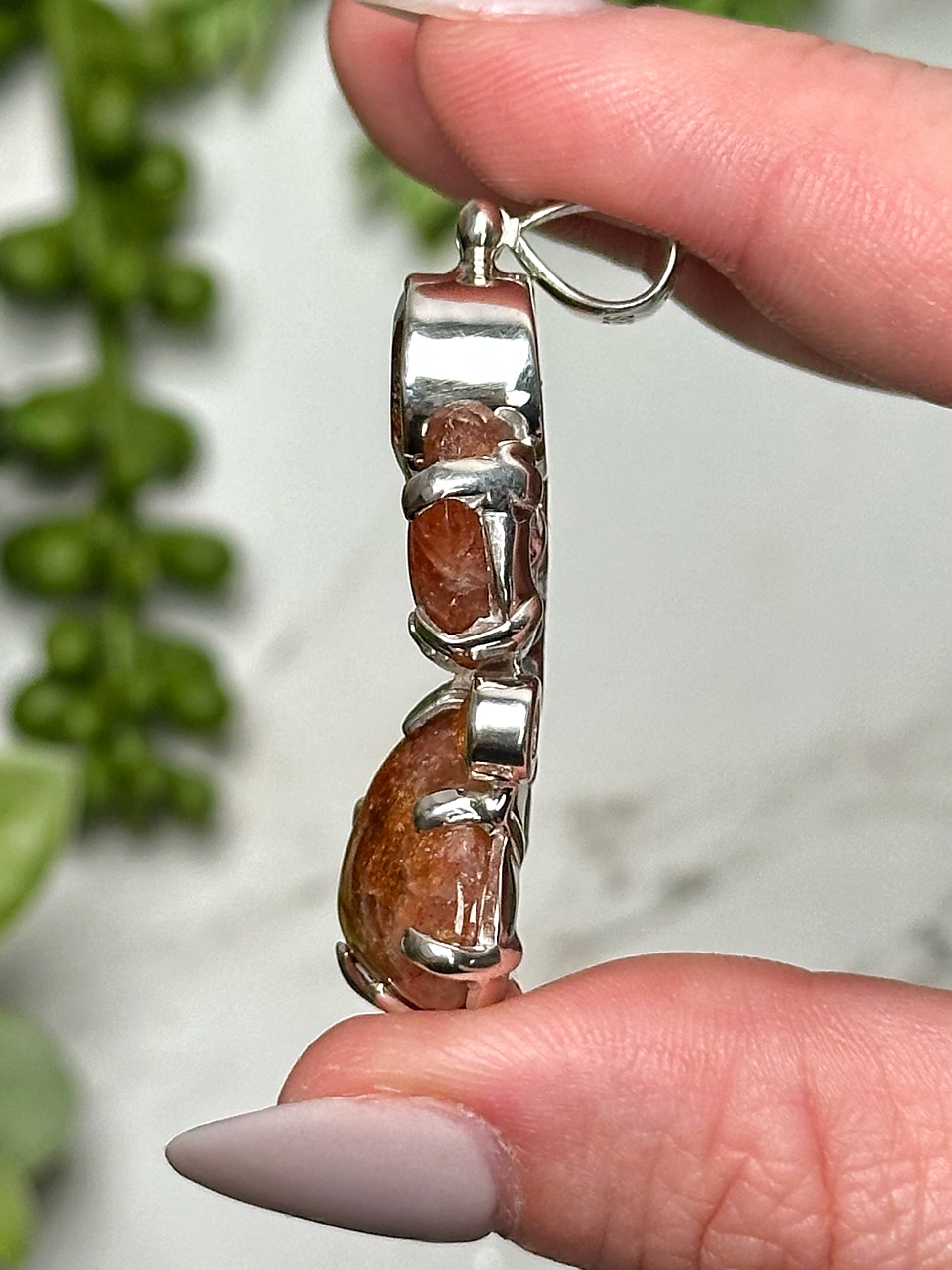 Flashy Sunstone with White Topaz Pendant - #3