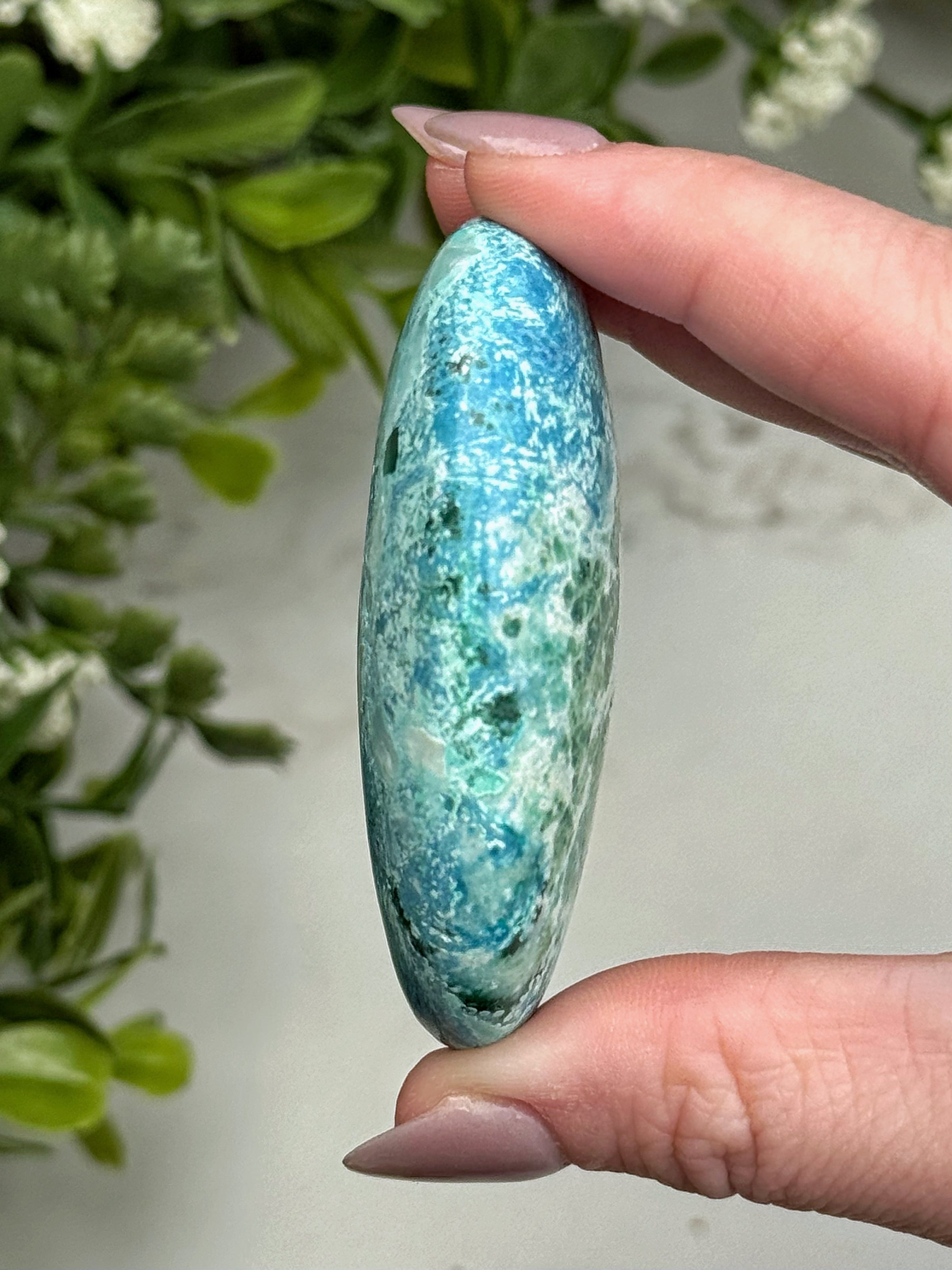 Shattuckite Dioptase Calcite Palmstone - #14