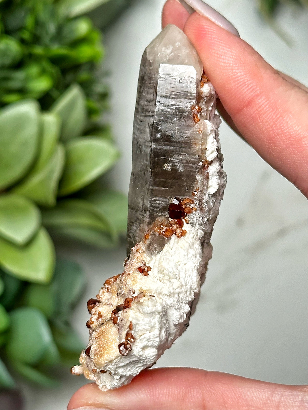 Spessartine Garnet with Smoky Quartz & Feldspar - #14