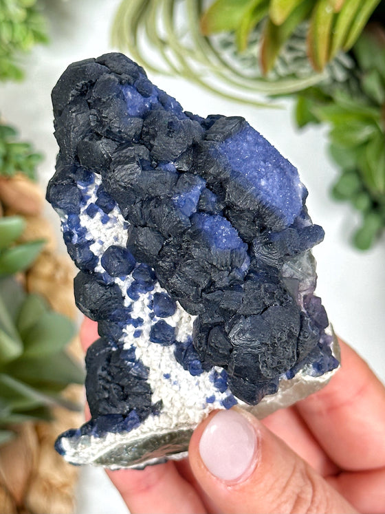 Blueberry Fluorite on Quartz Specimen - #1