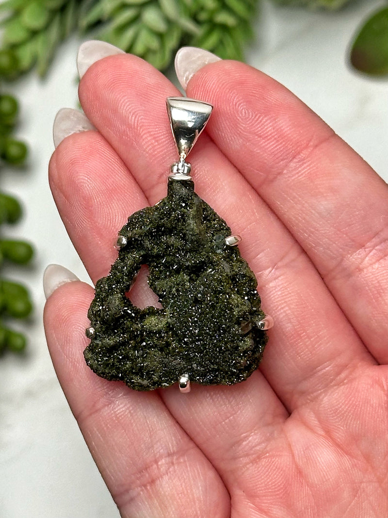 Raw Epidote in Quartz Pendant - #1